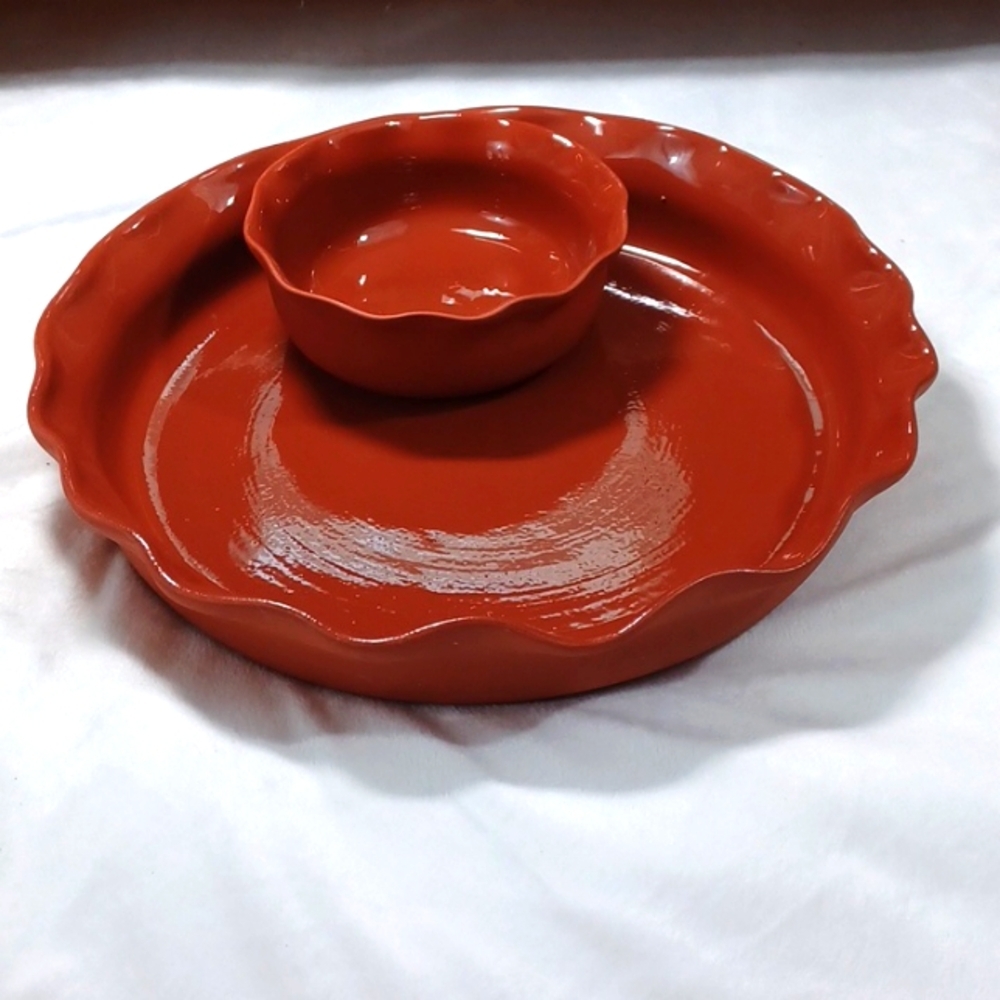 Crate & Barrel Vintage  Red Clay Nacho & Dip Tray  11Inch